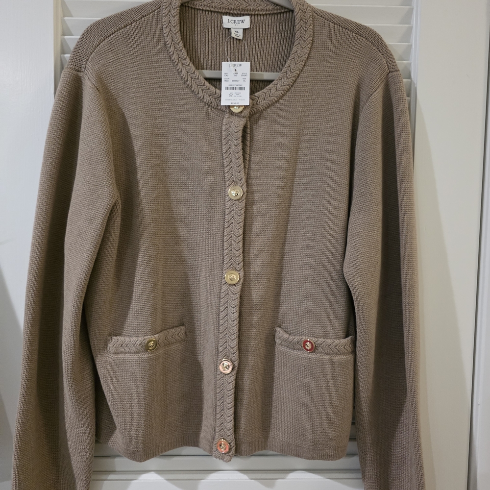 Taupe J.Crew Ladies Jacket with Gold Button Accents